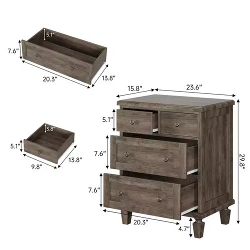 Cassettiera a 4 cassetti con gambe affusolate e maniglie intagliate
