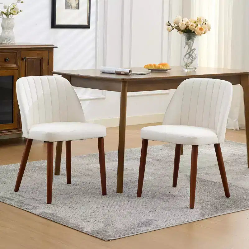 Stylish Wooden Dining Chairs Set of 2. Comfortable Fabric Padded Seats & Wood Legs Perfect for Kitchen. Dining Room & Cafe Use