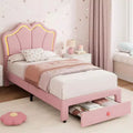 GuatoWave Upholstered LED Bed Frame with Cute Headboard and Storage for Kids, Girls