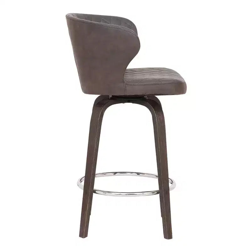 Sgabello da Bar Girevole Rotondo in Similpelle da 26" con Schienale Basso - Marrone