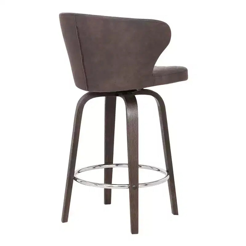 Sgabello da Bar Girevole Rotondo in Similpelle da 26" con Schienale Basso - Marrone