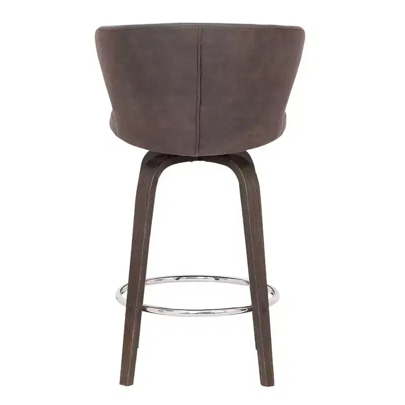 Sgabello da Bar Girevole Rotondo in Similpelle da 26" con Schienale Basso - Marrone