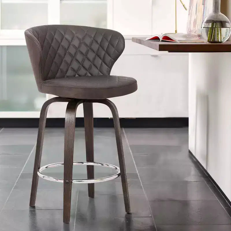 Sgabello da Bar Girevole Rotondo in Similpelle da 26" con Schienale Basso - Marrone