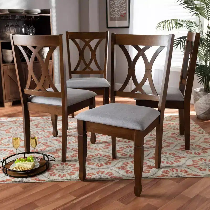 Lot de 4 chaises de salle à manger Augustine en tissu – Baxton Studio : Structure en noyer marron, rembourrage en mousse
