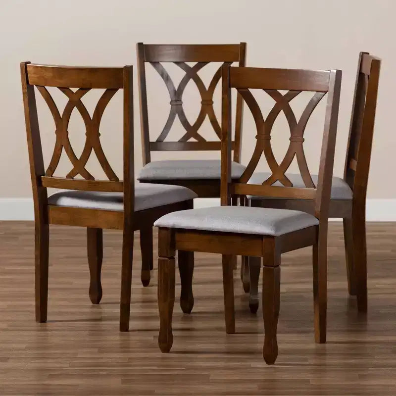 Lot de 4 chaises de salle à manger Augustine en tissu – Baxton Studio : Structure en noyer marron, rembourrage en mousse