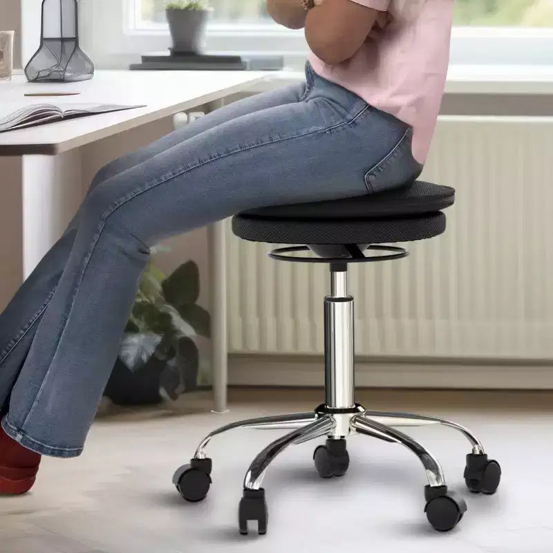 Sgabello ergonomico con rotelle e altezza regolabile – Senza braccioli, sedile imbottito, telaio in acciaio