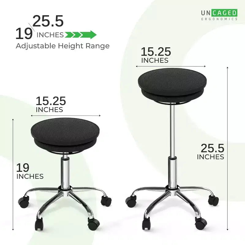 Sgabello ergonomico con rotelle e altezza regolabile – Senza braccioli, sedile imbottito, telaio in acciaio