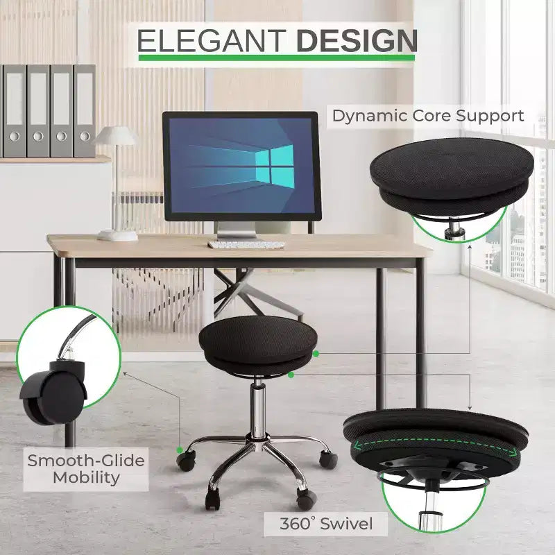 Sgabello ergonomico con rotelle e altezza regolabile – Senza braccioli, sedile imbottito, telaio in acciaio