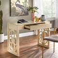 Scrivania con cassetto e gambe con pannello floreale – Bianco Antico, 111,76 cm di larghezza