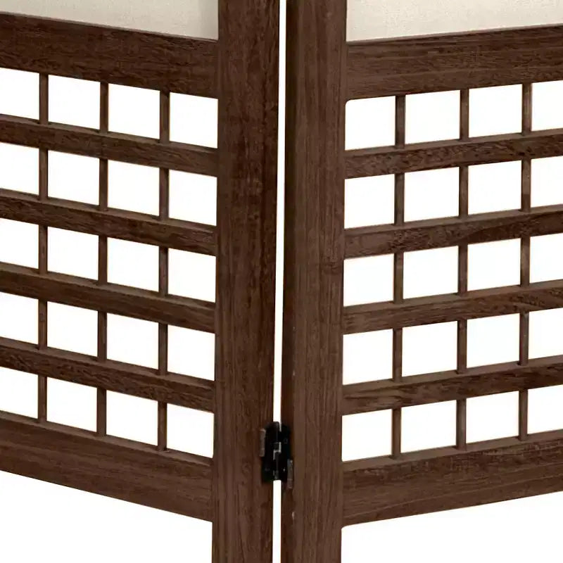 5 1/2ft. Tall 4 Panels Open Lattice Fabric Room Divider Burnt Brown - Oriental Furniture: Hardwood Frame, No Assembly Required