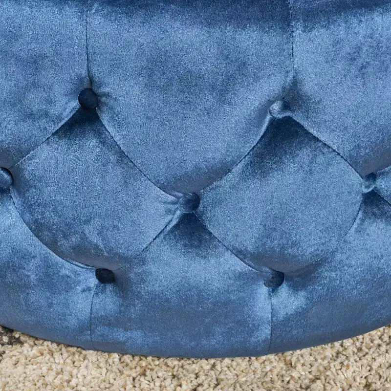Pouf Tavolino Rotondo Glam - Velluto Blu con Piano in Vetro Temperato
