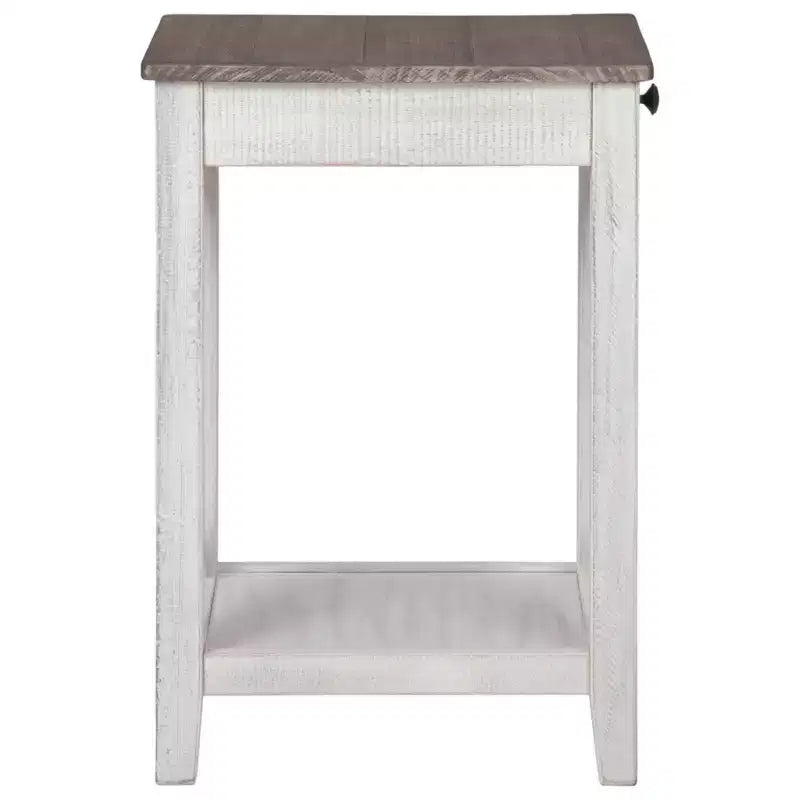 Table d'appoint Adalane Blanc/Gris : design à croix vintage, ports USB, rangement - Signature Design by Ashley