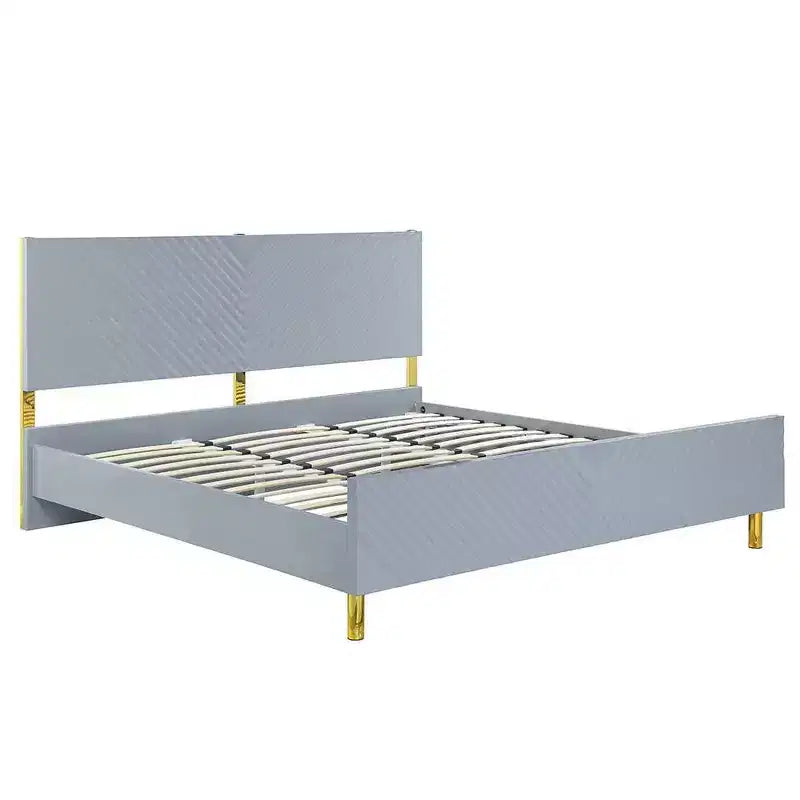 Lit Queen Gaines gris au fini très lustré Acme Furniture