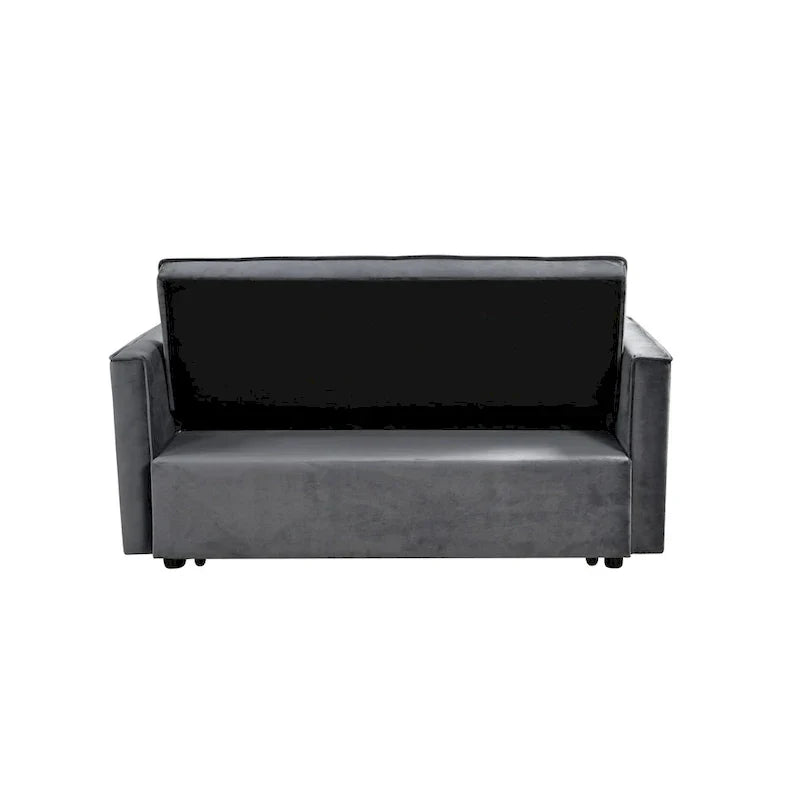 Divanetto futon moderno in velluto con schienale reclinabile e tasche, 2 posti – Grigio scuro / Grigio chiaro / Blu / Nero