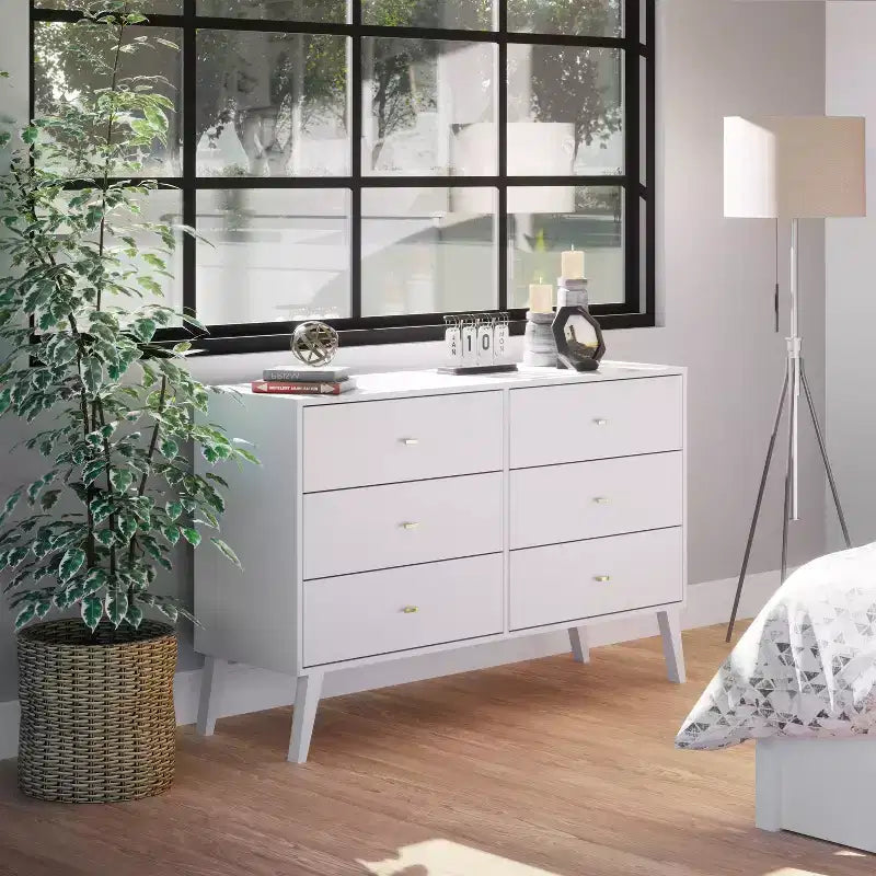 Commode 6 tiroirs Mid Century Modern - Prepac