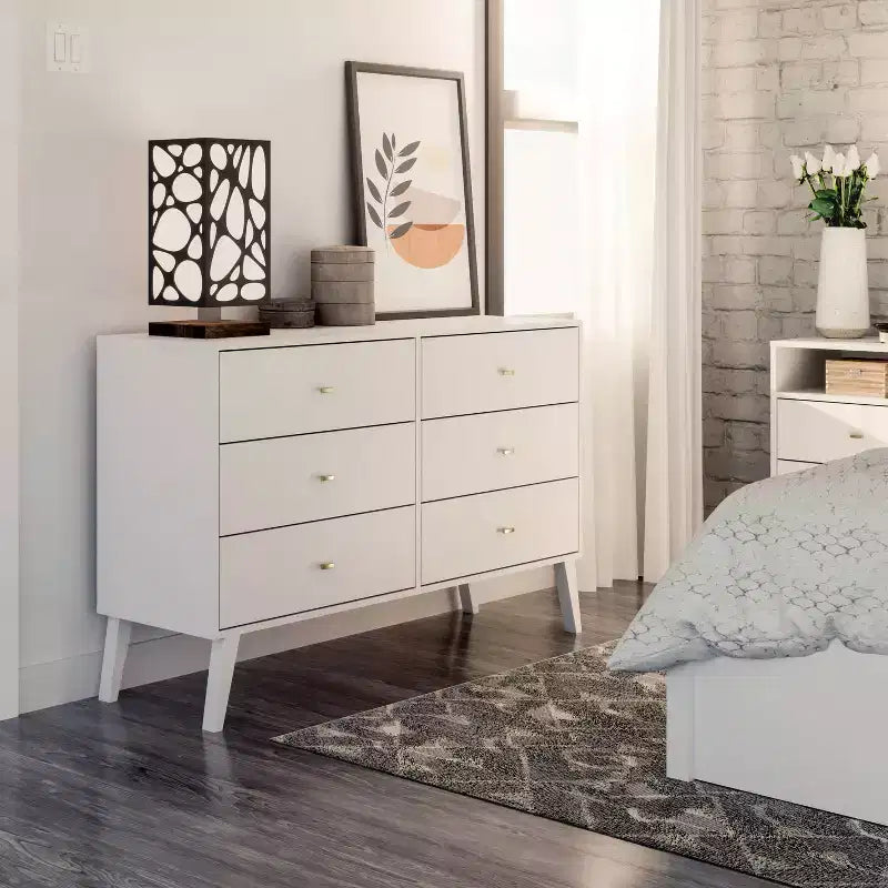 Commode 6 tiroirs Mid Century Modern - Prepac
