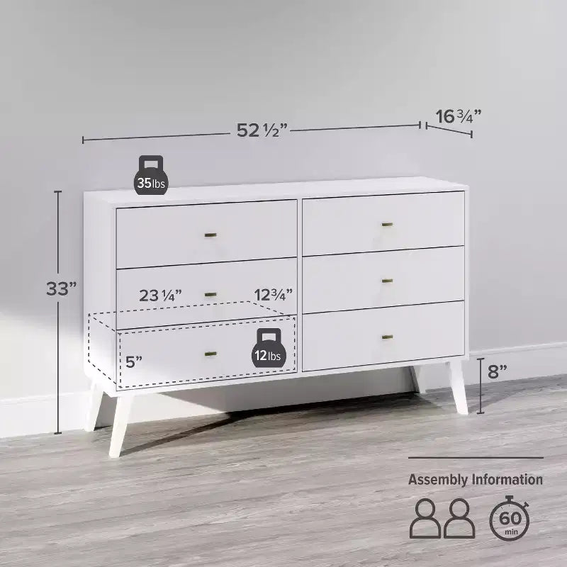 Commode 6 tiroirs Mid Century Modern - Prepac