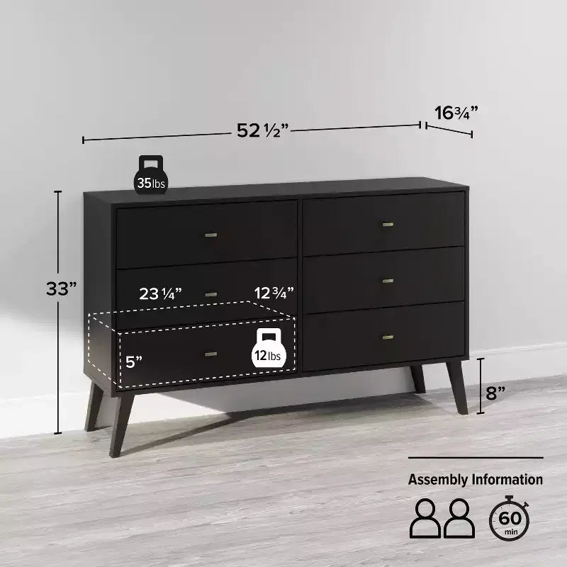 Mid Century Modern 6 Drawer Dresser - Prepac