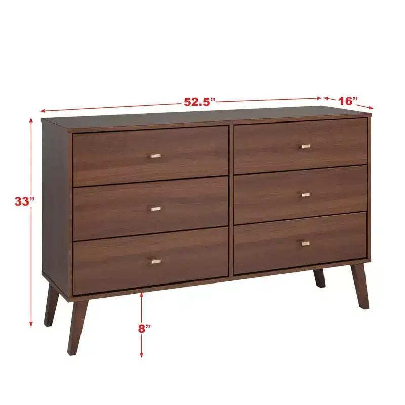 Commode 6 tiroirs Mid Century Modern - Prepac