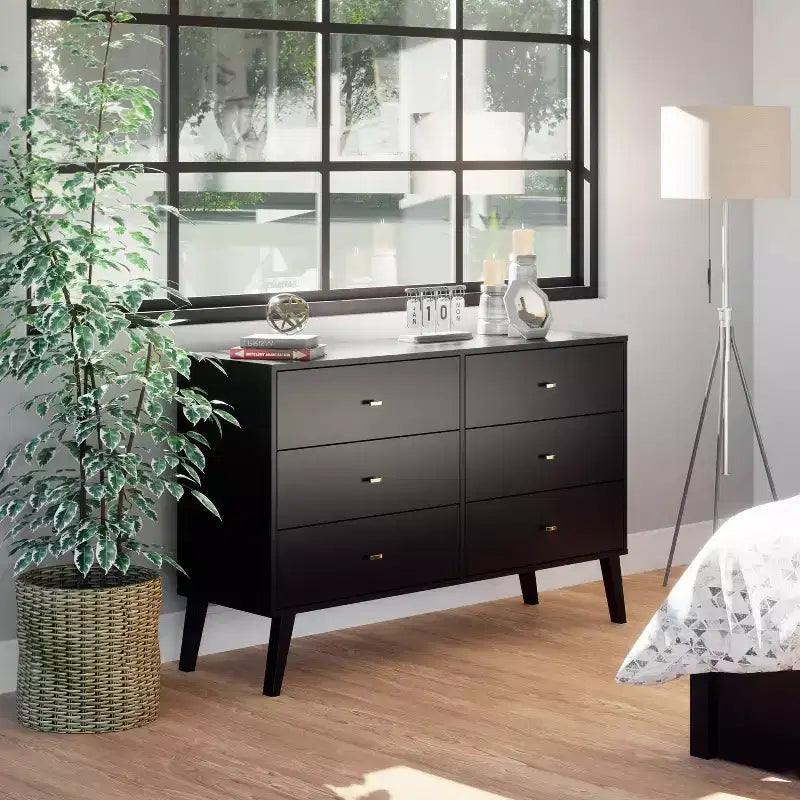 Commode 6 tiroirs Mid Century Modern - Prepac