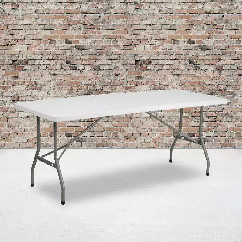 Tavolo pieghevole in plastica bianco bi-fold da 180 cm, per un massimo di 8 persone