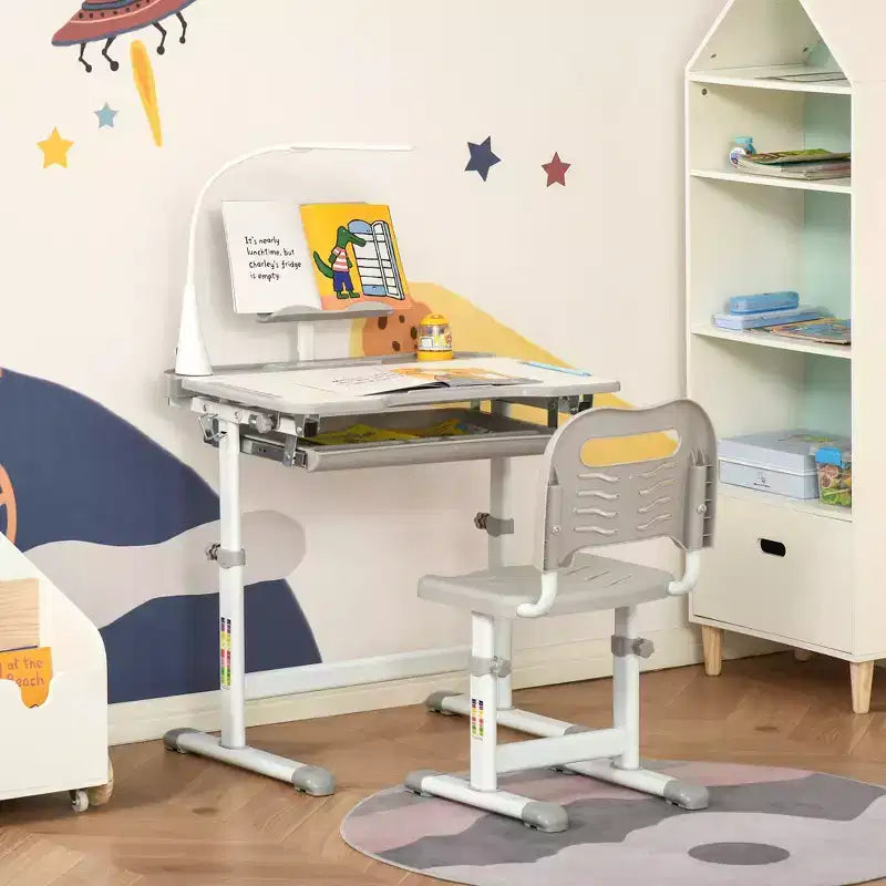 Set Tavolo e Sedie per Bambini con Lampada LED USB e Cassetto Contenitore