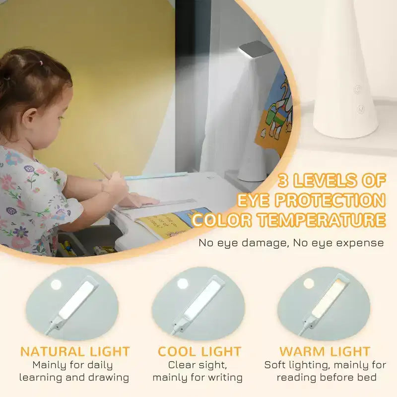 Set Tavolo e Sedie per Bambini con Lampada LED USB e Cassetto Contenitore