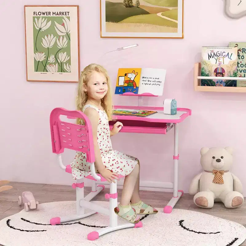 Set Tavolo e Sedie per Bambini con Lampada LED USB e Cassetto Contenitore