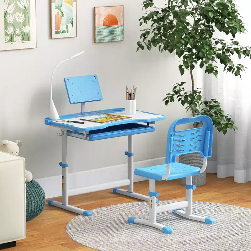 Set Tavolo e Sedie per Bambini con Lampada LED USB e Cassetto Contenitore