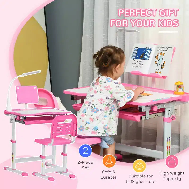 Set Tavolo e Sedie per Bambini con Lampada LED USB e Cassetto Contenitore