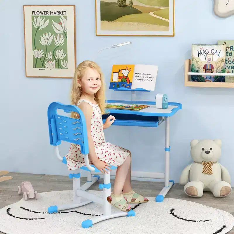 Set Tavolo e Sedie per Bambini con Lampada LED USB e Cassetto Contenitore
