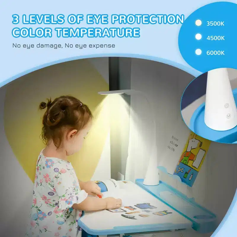 Set Tavolo e Sedie per Bambini con Lampada LED USB e Cassetto Contenitore