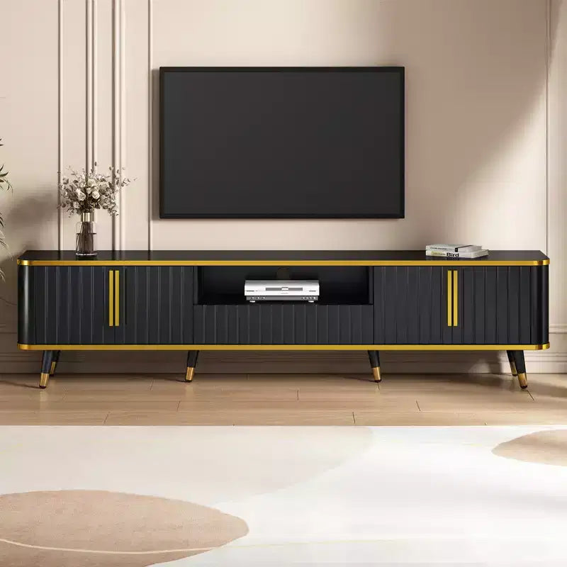 Meuble TV Minimaliste de 78,8 pouces avec Étagère de Rangement Ouverte pour TV Jusqu'à 85'', Meuble TV Pratique avec Tiroir et 2 Commodes, 4L-ModernLuxe