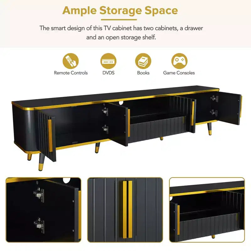 Meuble TV Minimaliste de 78,8 pouces avec Étagère de Rangement Ouverte pour TV Jusqu'à 85'', Meuble TV Pratique avec Tiroir et 2 Commodes, 4L-ModernLuxe