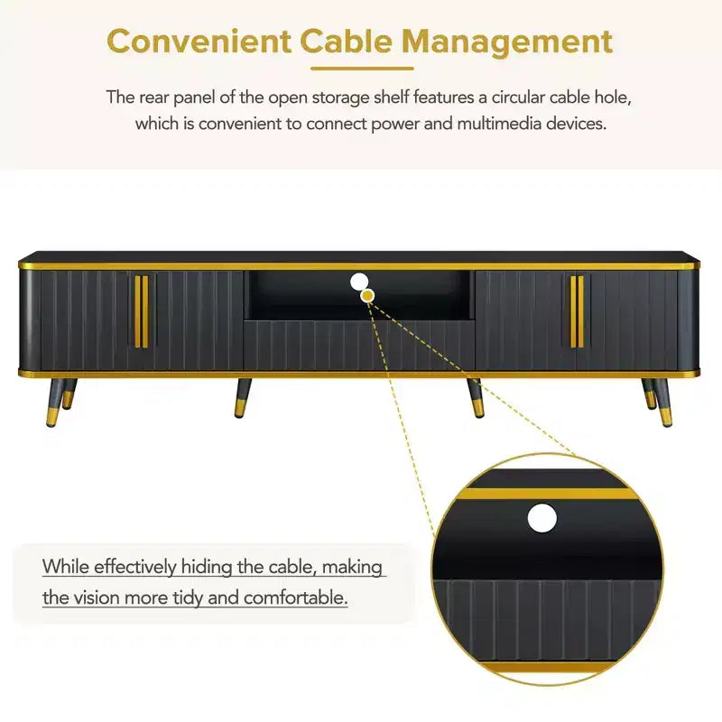 Meuble TV Minimaliste de 78,8 pouces avec Étagère de Rangement Ouverte pour TV Jusqu'à 85'', Meuble TV Pratique avec Tiroir et 2 Commodes, 4L-ModernLuxe