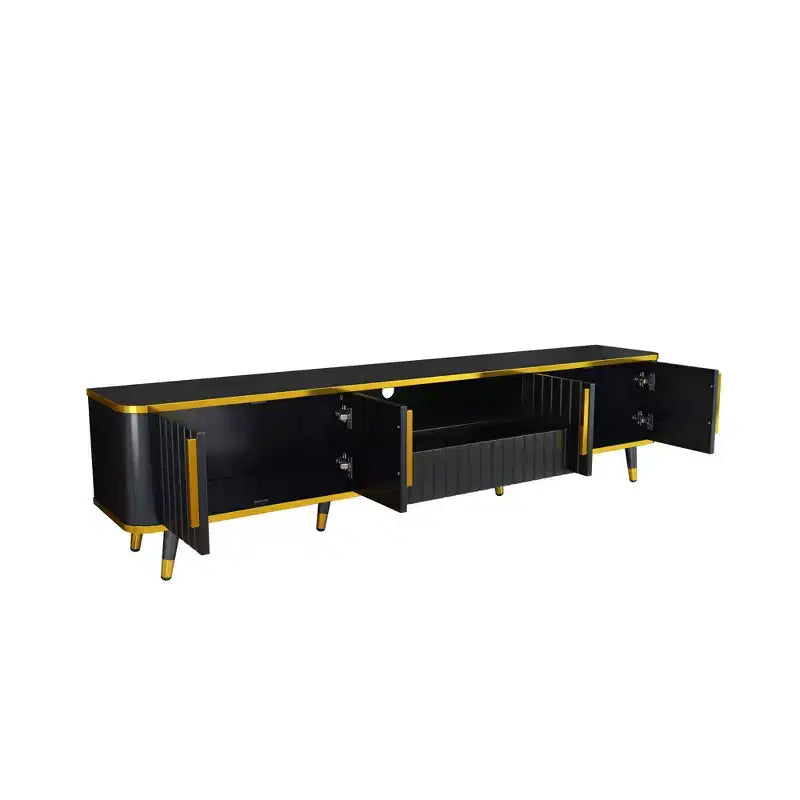 Meuble TV Minimaliste de 78,8 pouces avec Étagère de Rangement Ouverte pour TV Jusqu'à 85'', Meuble TV Pratique avec Tiroir et 2 Commodes, 4L-ModernLuxe