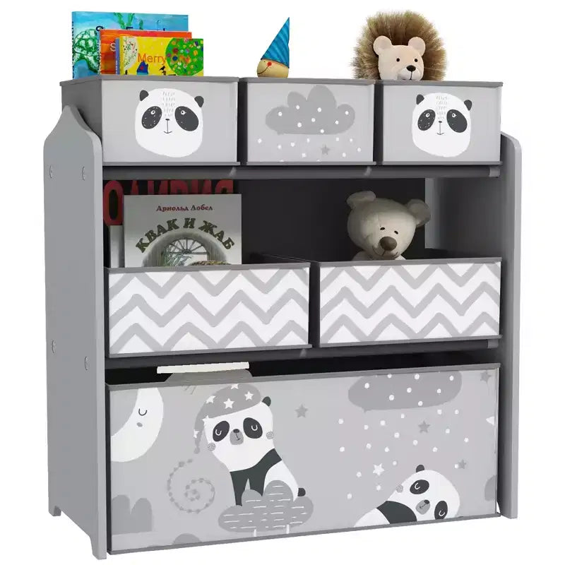 Organizzatore di giocattoli per bambini con 6 contenitori e 3 ripiani, unità di archiviazione per cameretta bambini