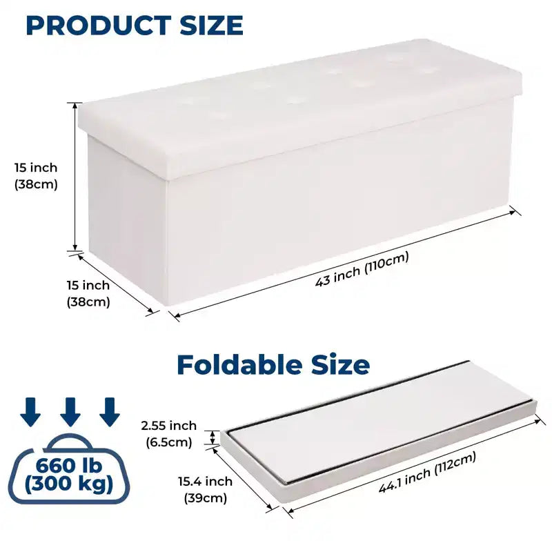 Panca pouf contenitore pieghevole in velluto da 109 cm con spazio per riporre oggetti – Supporta fino a 300 kg