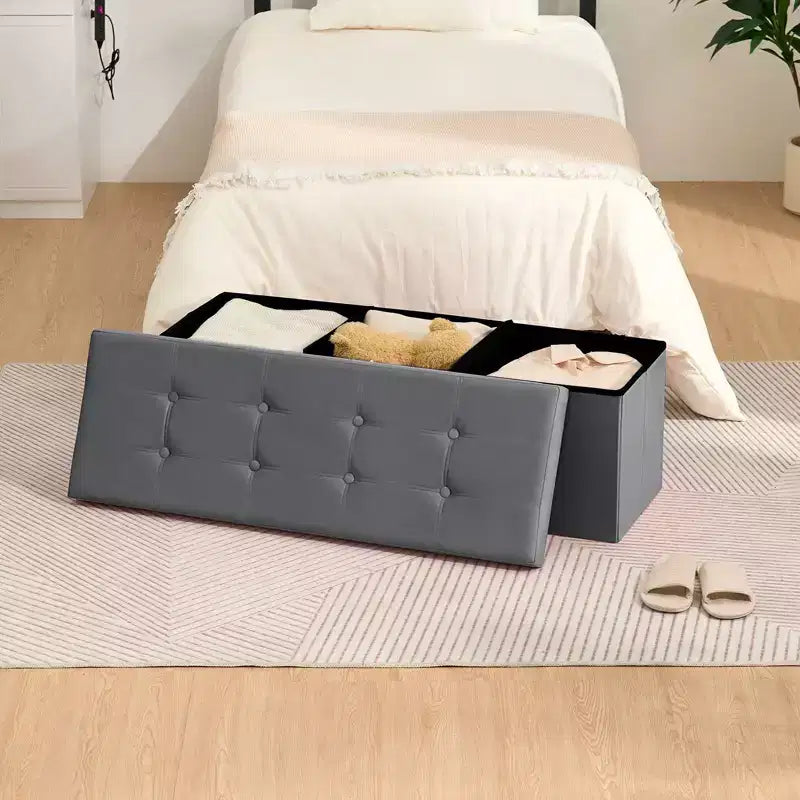 Panca pouf contenitore pieghevole in velluto da 109 cm con spazio per riporre oggetti – Supporta fino a 300 kg
