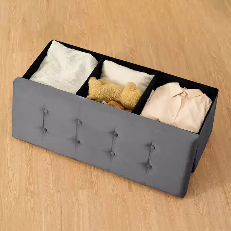 Panca pouf contenitore pieghevole in velluto da 109 cm con spazio per riporre oggetti – Supporta fino a 300 kg