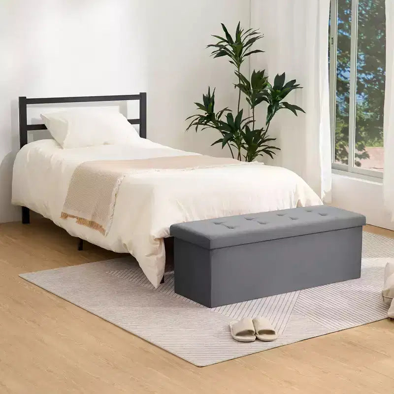 Panca pouf contenitore pieghevole in velluto da 109 cm con spazio per riporre oggetti – Supporta fino a 300 kg