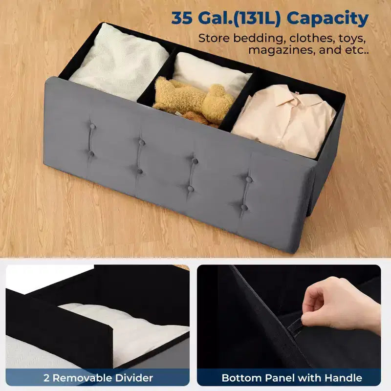 Panca pouf contenitore pieghevole in velluto da 109 cm con spazio per riporre oggetti – Supporta fino a 300 kg