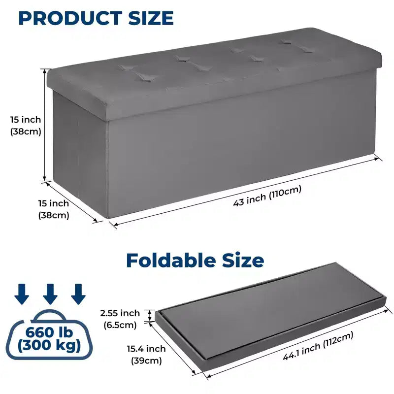 Panca pouf contenitore pieghevole in velluto da 109 cm con spazio per riporre oggetti – Supporta fino a 300 kg