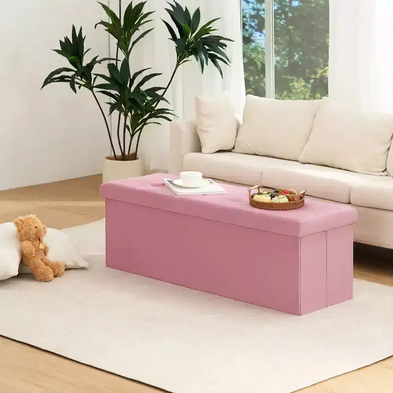 Panca pouf contenitore pieghevole in velluto da 109 cm con spazio per riporre oggetti – Supporta fino a 300 kg