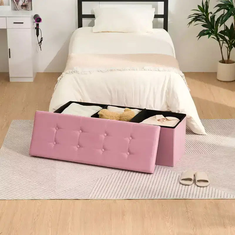 Panca pouf contenitore pieghevole in velluto da 109 cm con spazio per riporre oggetti – Supporta fino a 300 kg