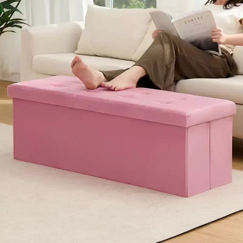 Panca pouf contenitore pieghevole in velluto da 109 cm con spazio per riporre oggetti – Supporta fino a 300 kg