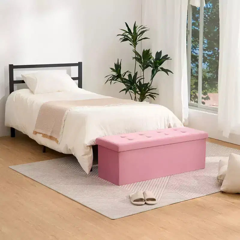 Panca pouf contenitore pieghevole in velluto da 109 cm con spazio per riporre oggetti – Supporta fino a 300 kg