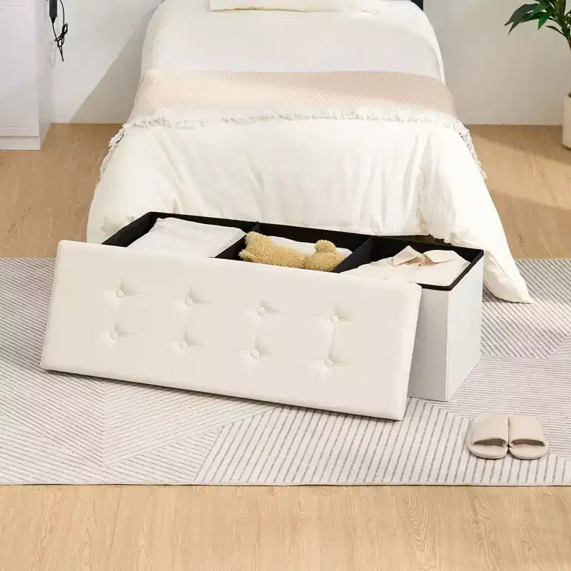 Panca pouf contenitore pieghevole in velluto da 109 cm con spazio per riporre oggetti – Supporta fino a 300 kg