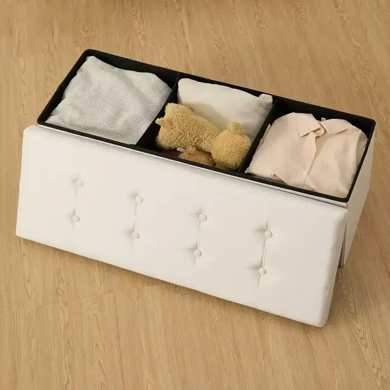 Panca pouf contenitore pieghevole in velluto da 109 cm con spazio per riporre oggetti – Supporta fino a 300 kg