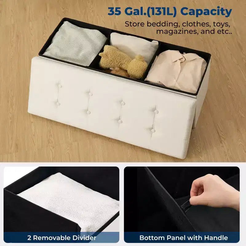 Panca pouf contenitore pieghevole in velluto da 109 cm con spazio per riporre oggetti – Supporta fino a 300 kg